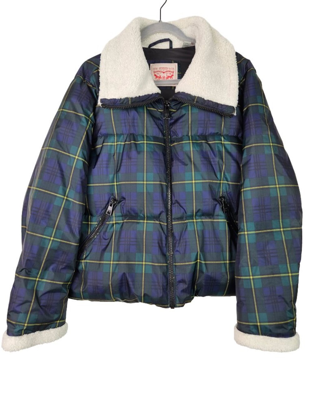 Levi's Nylon Tartan Plaid Sherpa Trim Quilted Puffer Coat XXL